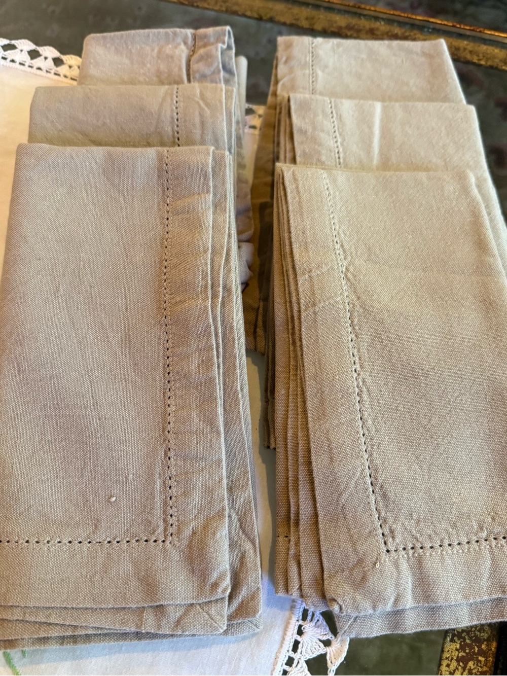 Williams Sonoma Linen Double Hemstitch Dinner Napkins - Natural Flax (Set of 6)